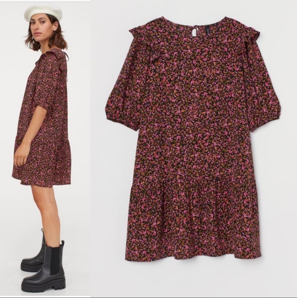H&M autumn floral mini dress size Xsmall - Picture 3 of 13